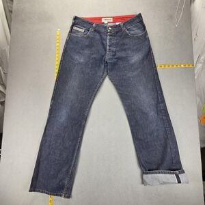 Selvedge Jeans Mens Medium Wash Blue Parallel Leg Regular Straight Fits 34x33